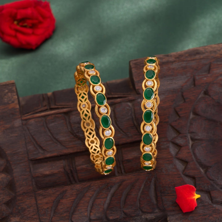 92.5 Silver, Gold Plated, Ovalmera Stone Bangles | SHOBITAM