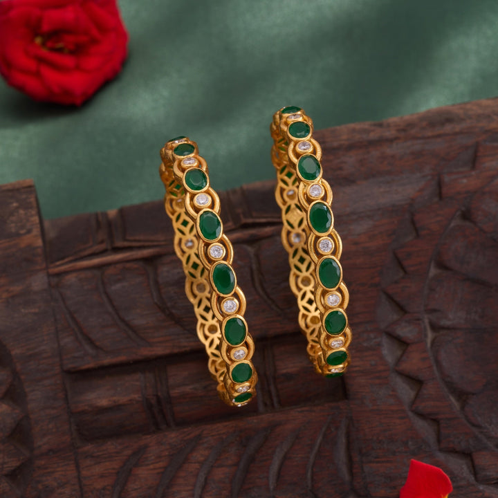 92.5 Silver, Gold Plated, Ovalmera Stone Bangles | SHOBITAM