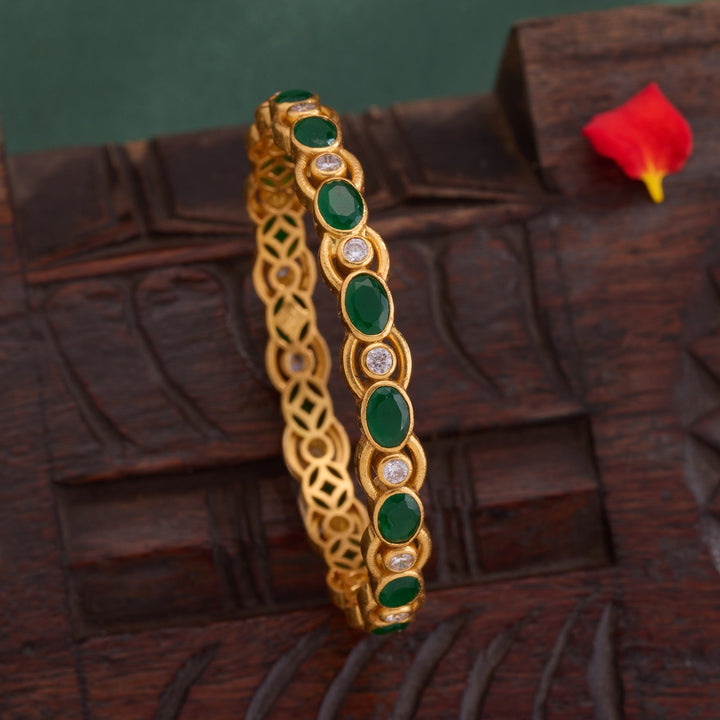 92.5 Silver, Gold Plated, Ovalmera Stone Bangles | SHOBITAM