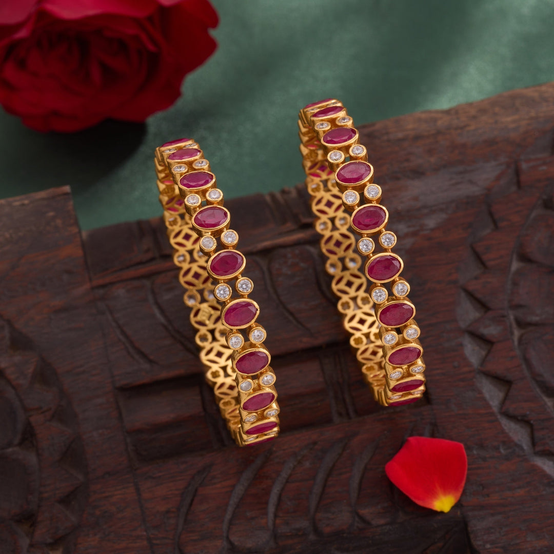 92.5 Silver, 24kt Gold Polish Ovoline Stone Bangles | SHOBITAM