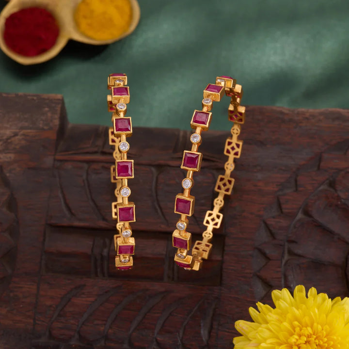 Pure 92.5 Silver, Gold Plated Nine Line Charm Bangles