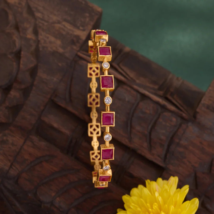 Pure 92.5 Silver, Gold Plated Nine Line Charm Bangles