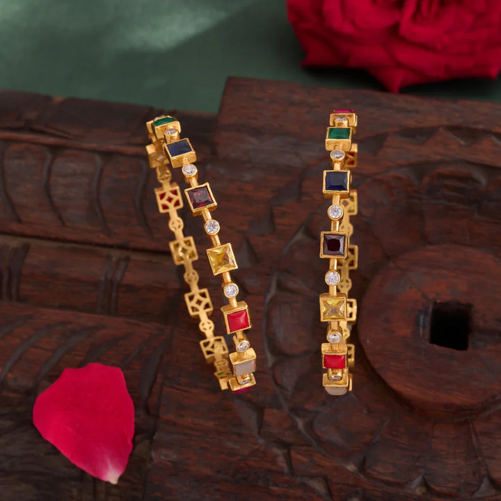 Pure 92.5 Silver, Gold Plated Nine Line Charm Bangles