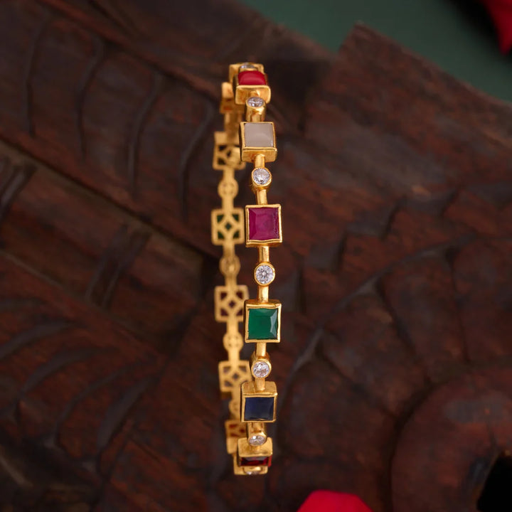 Pure 92.5 Silver, Gold Plated Nine Line Charm Bangles