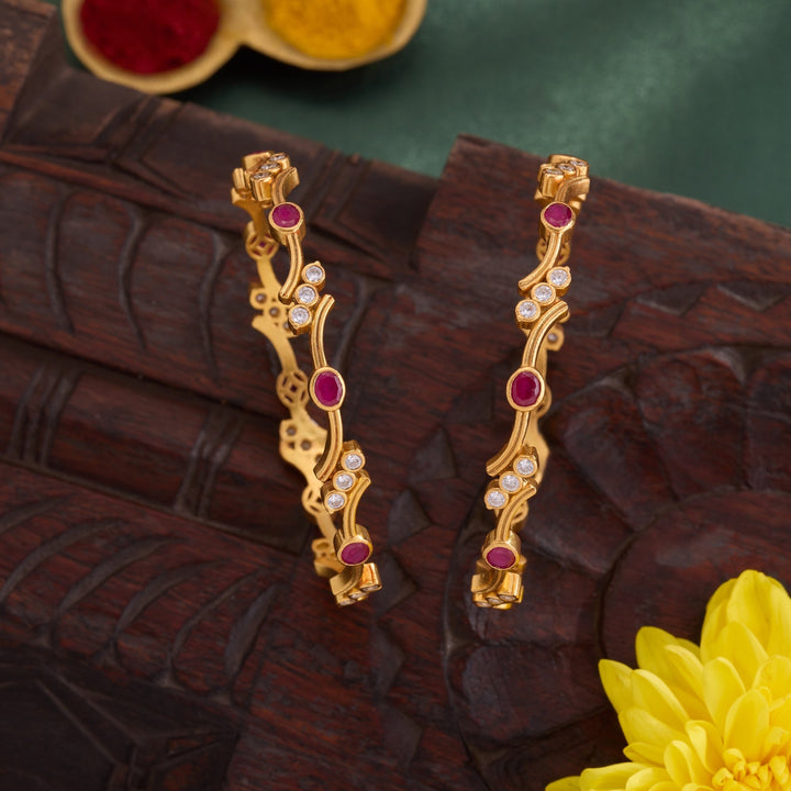 92.5 Silver, 24kt Gold Polish Samira Oval Bangles | SHOBITAM
