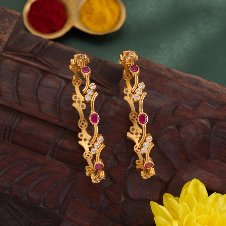 92.5 Silver, 24kt Gold Polish Samira Oval Bangles | SHOBITAM