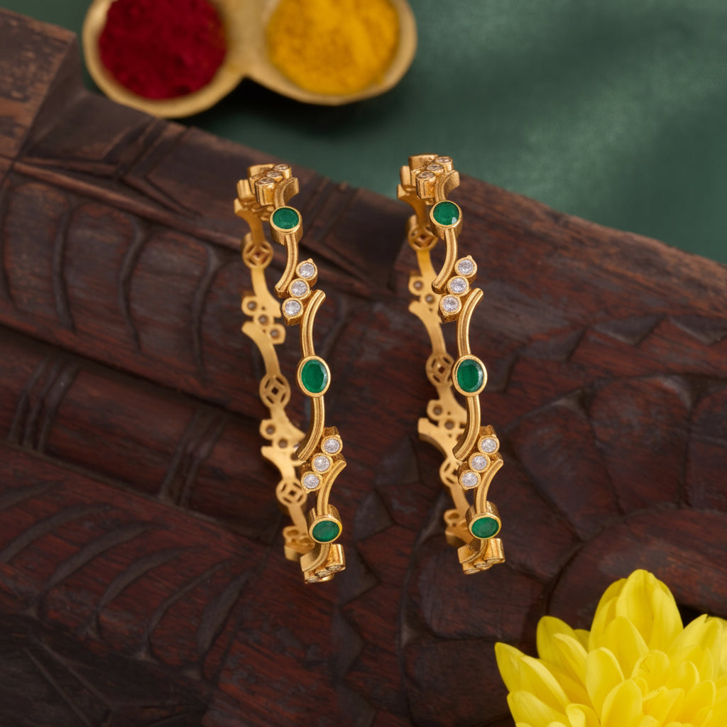 92.5 Silver, 24kt Gold Polish Samira Oval Bangles | SHOBITAM