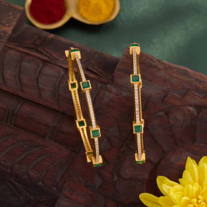 92.5 Silver, 24kt Gold Polish Squivva Gems Bangles | SHOBITAM
