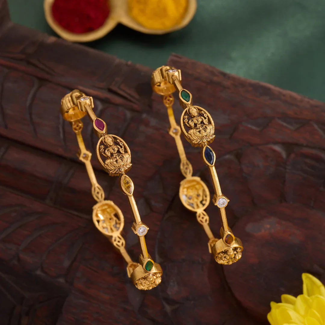 Pure 92.5 Silver, Gold Plated Navashriya Bangles