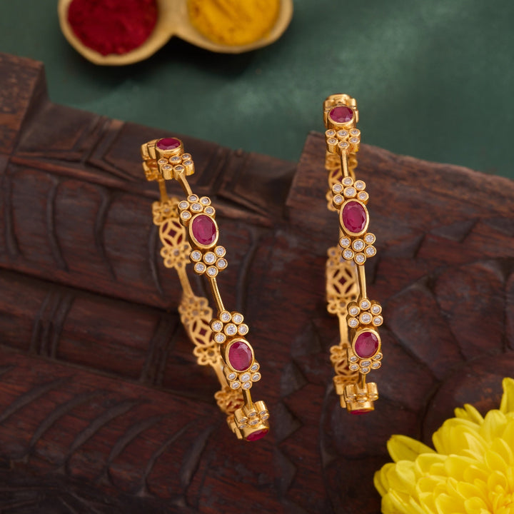 92.5 Silver, Gold Plated,Phool of Oval Bangles | SHOBITAM