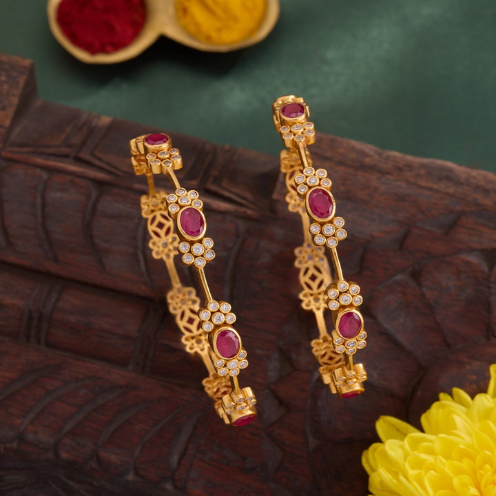 92.5 Silver, Gold Plated,Phool of Oval Bangles | SHOBITAM