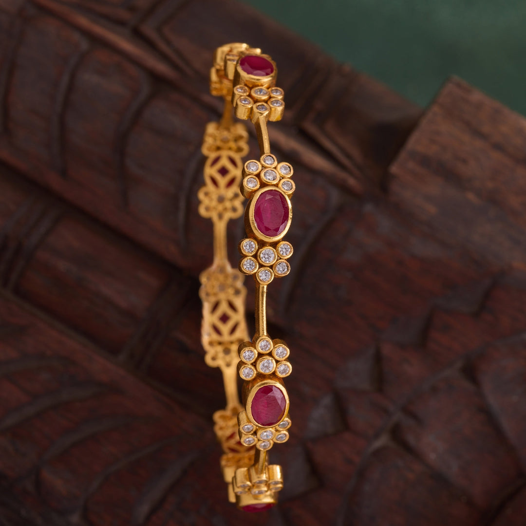 92.5 Silver, Gold Plated,Phool of Oval Bangles | SHOBITAM