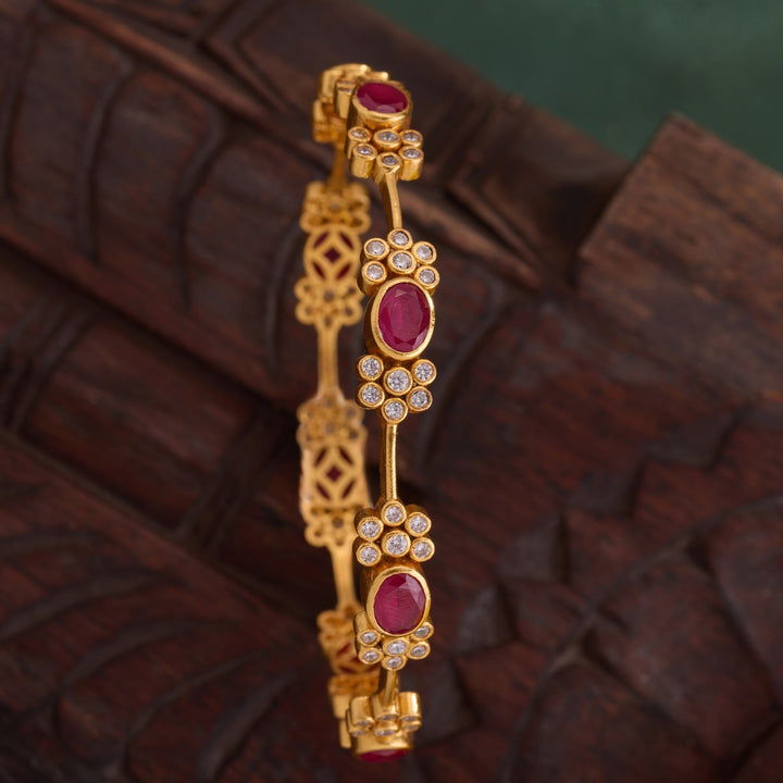 92.5 Silver, Gold Plated,Phool of Oval Bangles | SHOBITAM