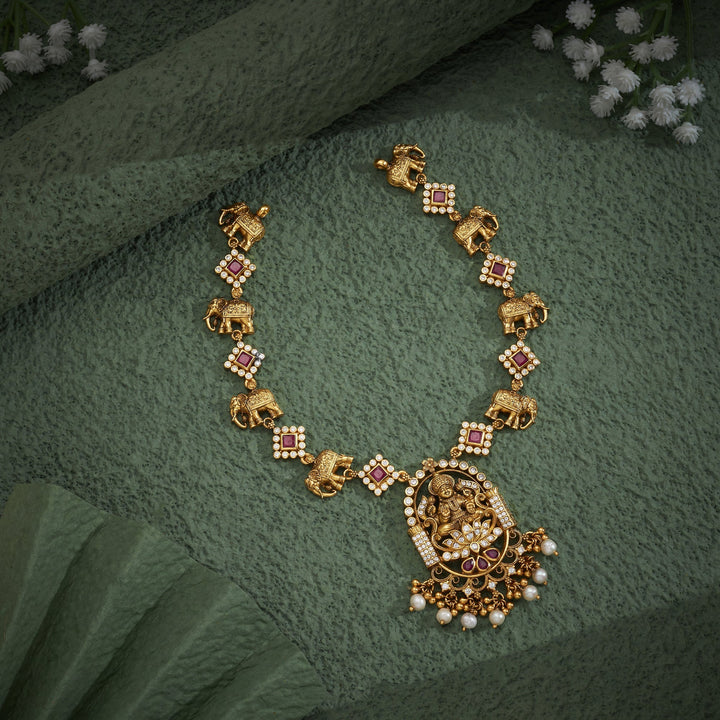 92.5 Silver, 24kt Gold Polish Heerpriya Temple Necklace | SHOBITAM