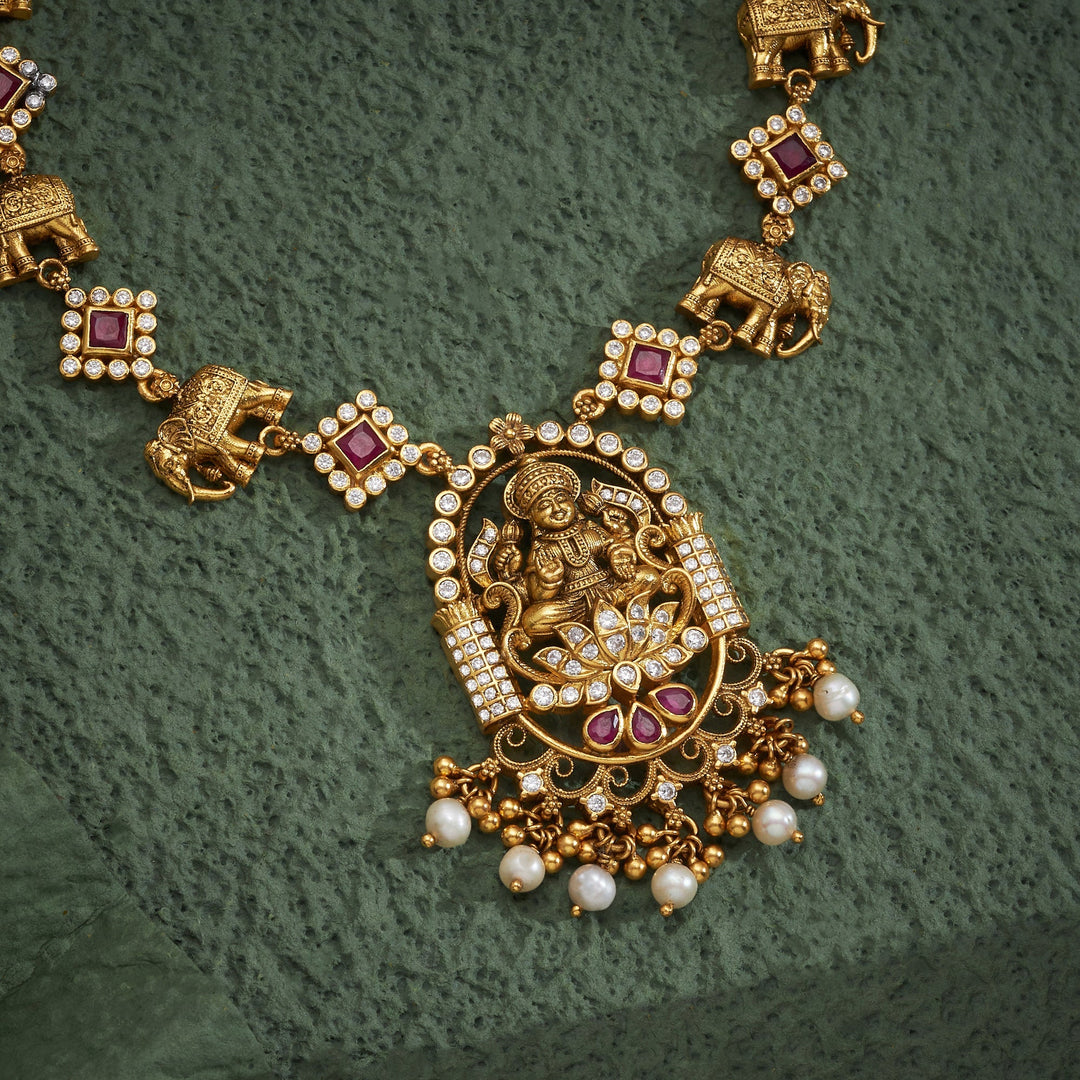 92.5 Silver, 24kt Gold Polish Heerpriya Temple Necklace | SHOBITAM