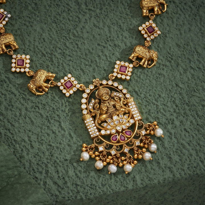 92.5 Silver, 24kt Gold Polish Heerpriya Temple Necklace | SHOBITAM