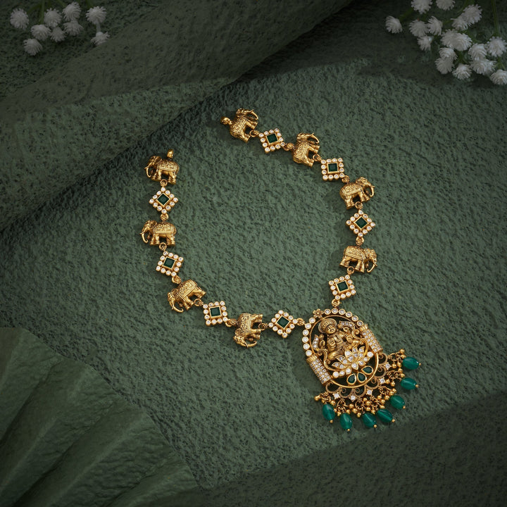 92.5 Silver, 24kt Gold Polish Heerpriya Temple Necklace | SHOBITAM
