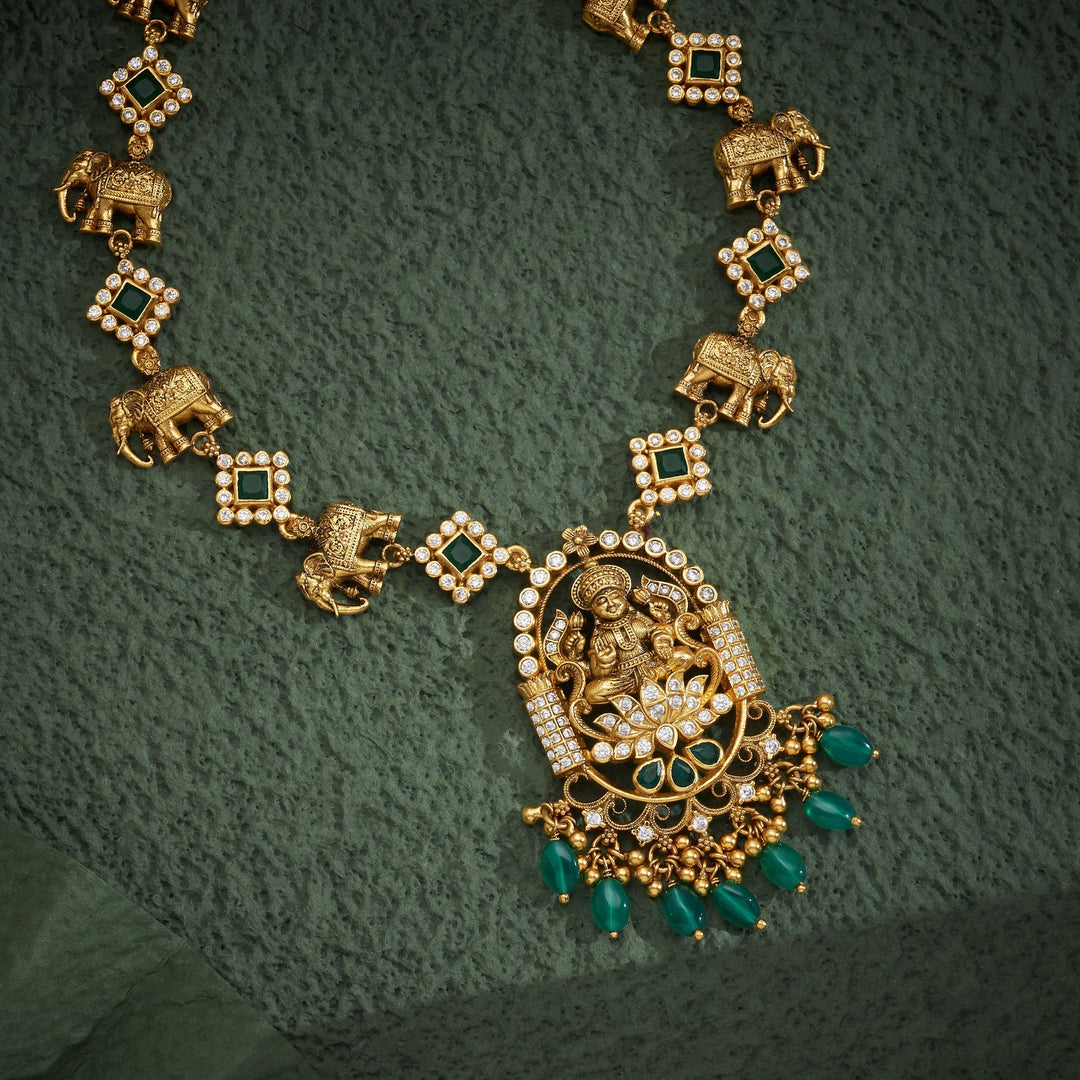 92.5 Silver, 24kt Gold Polish Heerpriya Temple Necklace | SHOBITAM