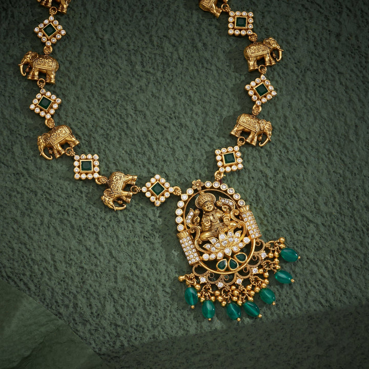 92.5 Silver, 24kt Gold Polish Heerpriya Temple Necklace | SHOBITAM