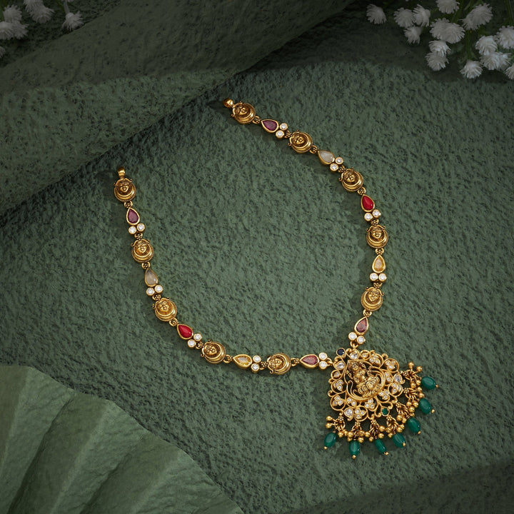 92.5 Silver, 24kt Gold Polish Ratneshree Temple Necklace | SHOBITAM