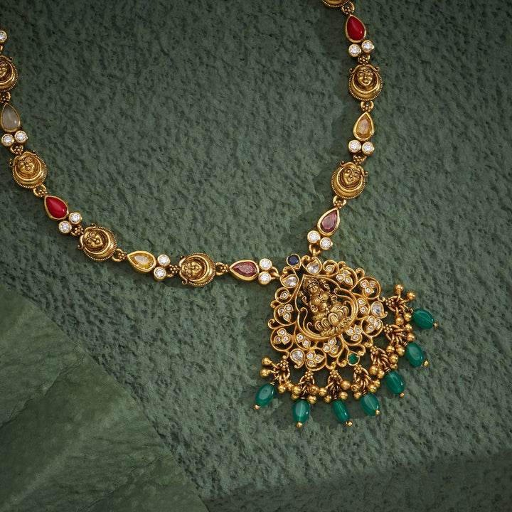 92.5 Silver, 24kt Gold Polish Ratneshree Temple Necklace | SHOBITAM