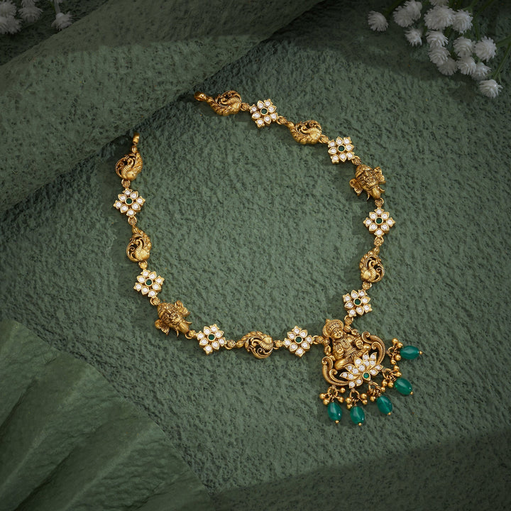 92.5 Silver, 24kt Gold Polish Ratnisha Lakshmi Temple Necklace | SHOBITAM