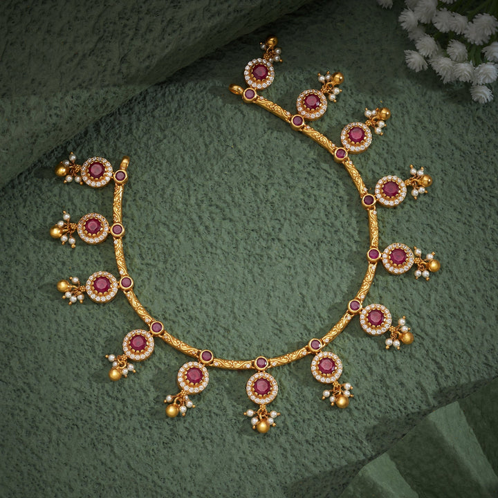 92.5 Silver ,Gold Plated Padmaratna Stone Necklace | SHOBITAM