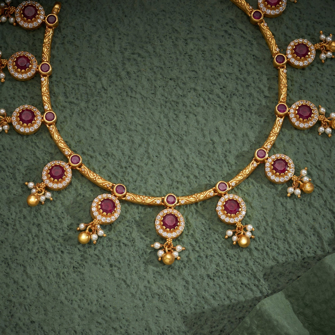 92.5 Silver ,Gold Plated Padmaratna Stone Necklace | SHOBITAM