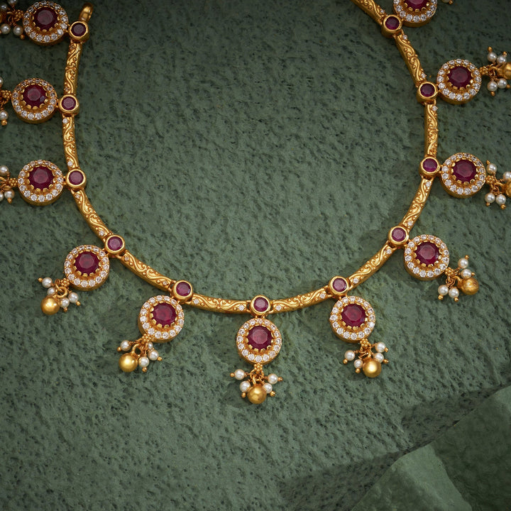 92.5 Silver ,Gold Plated Padmaratna Stone Necklace | SHOBITAM