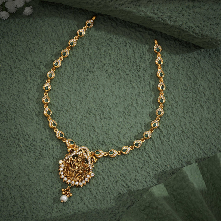 92.5 Silver, 24kt Gold Polish Hiranyavalli Laxmi Temple Necklace | SHOBITAM