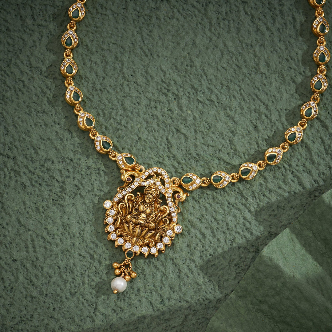 92.5 Silver, 24kt Gold Polish Hiranyavalli Laxmi Temple Necklace | SHOBITAM