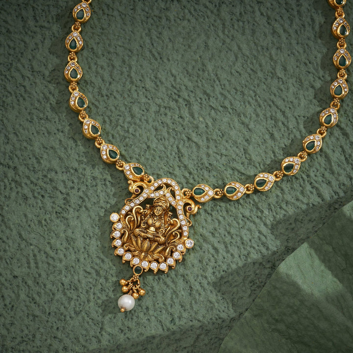 92.5 Silver, 24kt Gold Polish Hiranyavalli Laxmi Temple Necklace | SHOBITAM