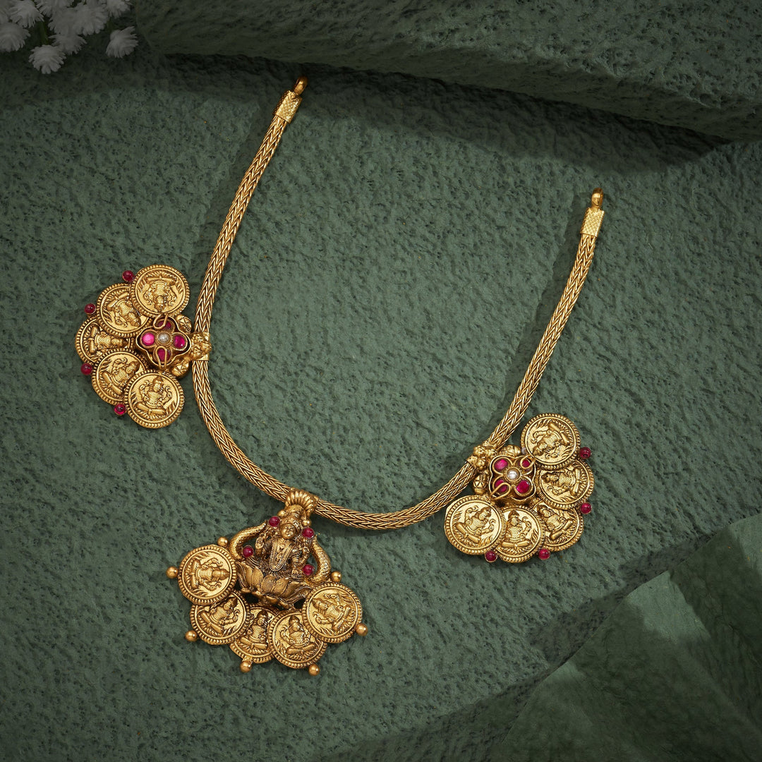 92.5 Silver ,Gold Plated Hemangi Kasu Temple Necklace | SHOBITAM