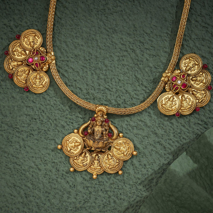 92.5 Silver ,Gold Plated Hemangi Kasu Temple Necklace | SHOBITAM