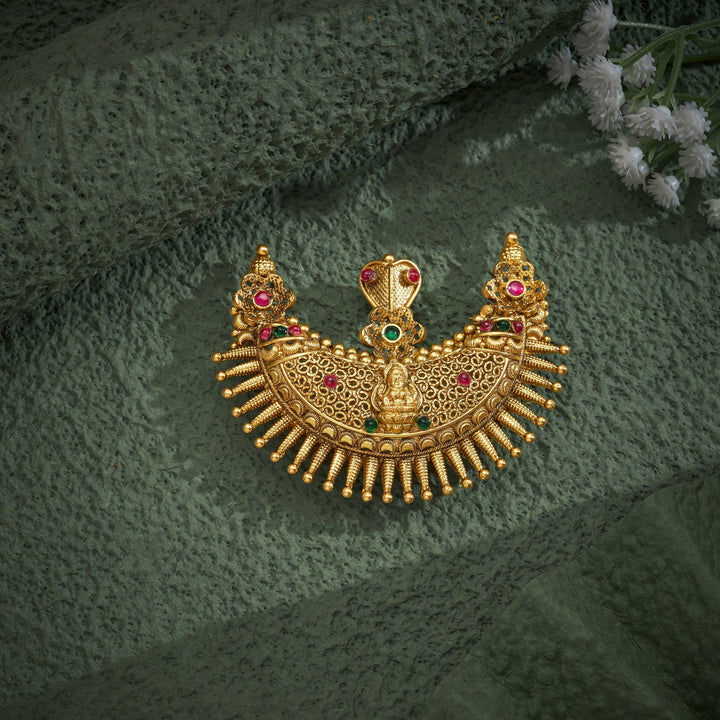 92.5 Silver Gold Plated Temple Kurgi Pendant|SHOBITAM
