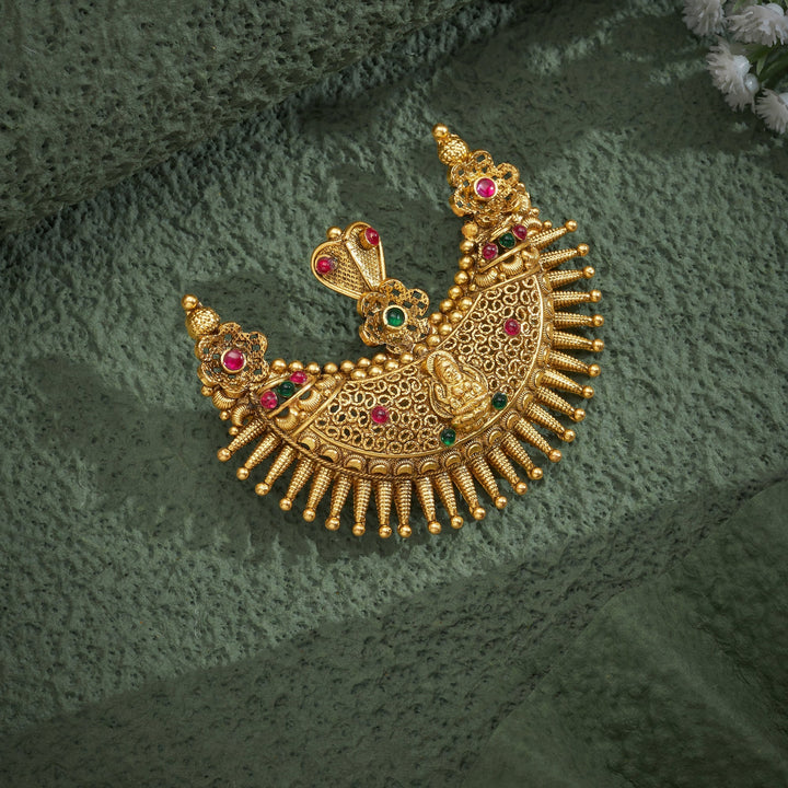 92.5 Silver Gold Plated Temple Kurgi Pendant|SHOBITAM
