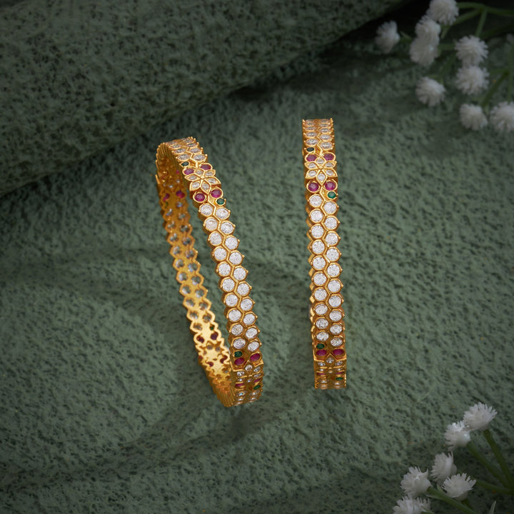 92.5 Silver, 24kt Gold Polish Shahi Sparkle Stone Bangles | SHOBITAM