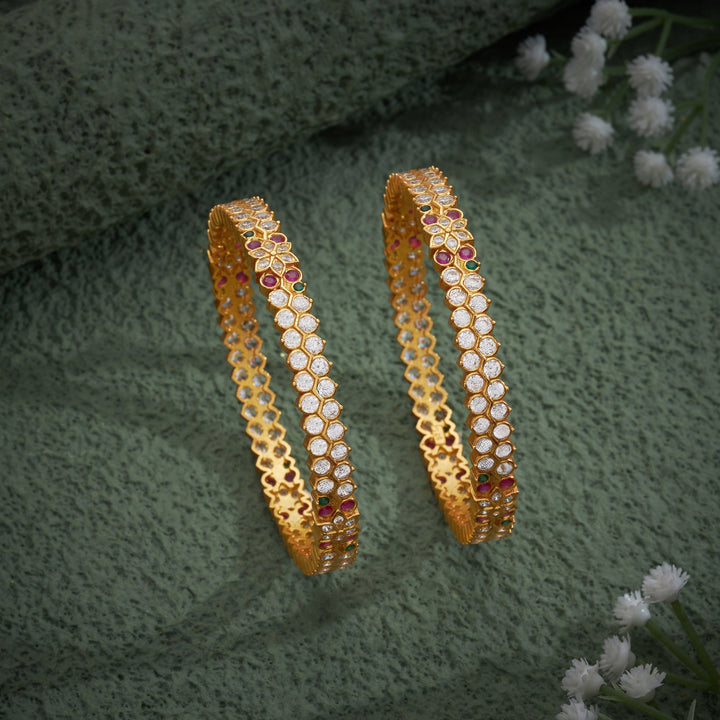 92.5 Silver, 24kt Gold Polish Shahi Sparkle Stone Bangles | SHOBITAM