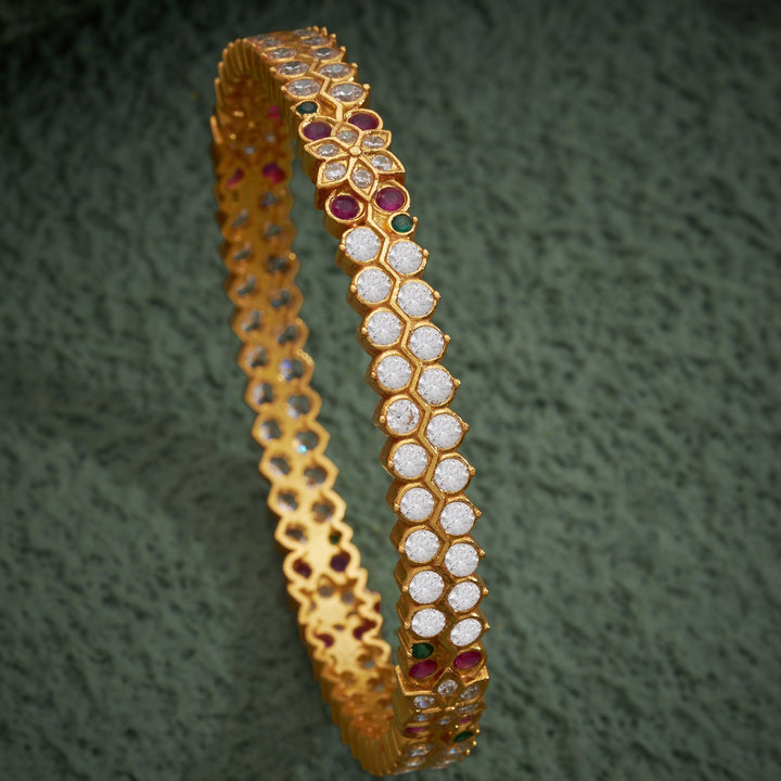 92.5 Silver, 24kt Gold Polish Shahi Sparkle Stone Bangles | SHOBITAM