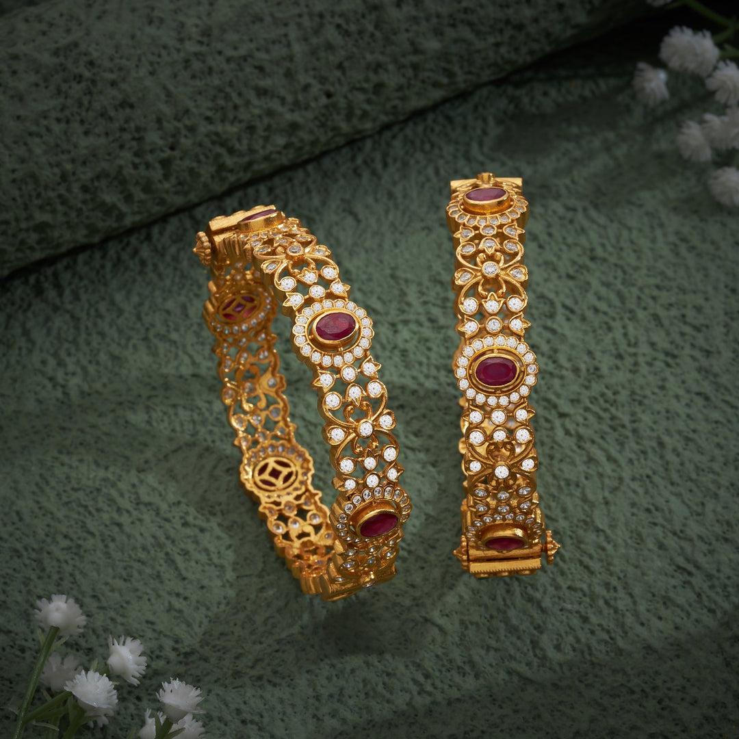 92.5 Silver, 24kt Gold Polish Kiaraani Stone Bangles |SHOBITAM
