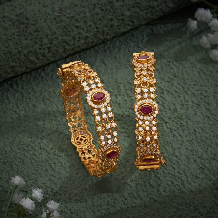 92.5 Silver, 24kt Gold Polish Kiaraani Stone Bangles |SHOBITAM