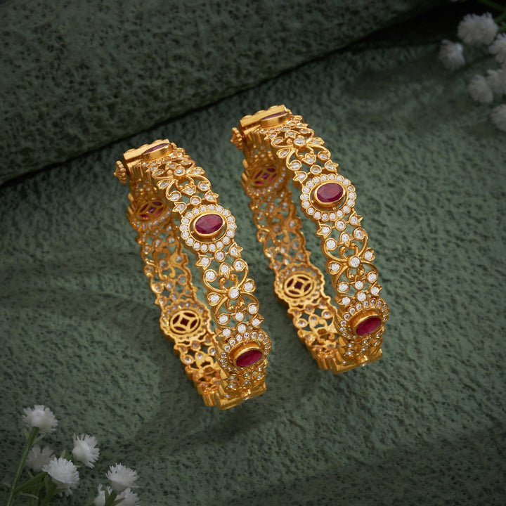 92.5 Silver, 24kt Gold Polish Kiaraani Stone Bangles |SHOBITAM