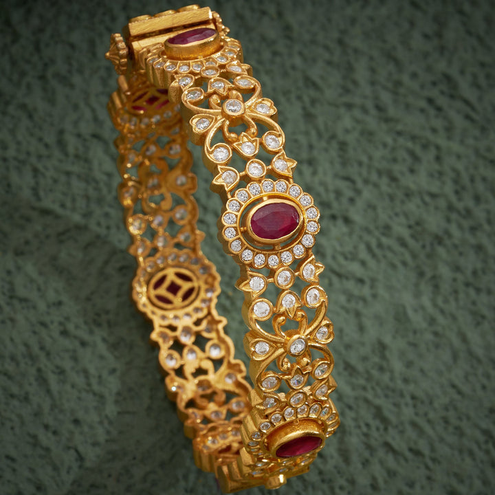 92.5 Silver, 24kt Gold Polish Kiaraani Stone Bangles |SHOBITAM