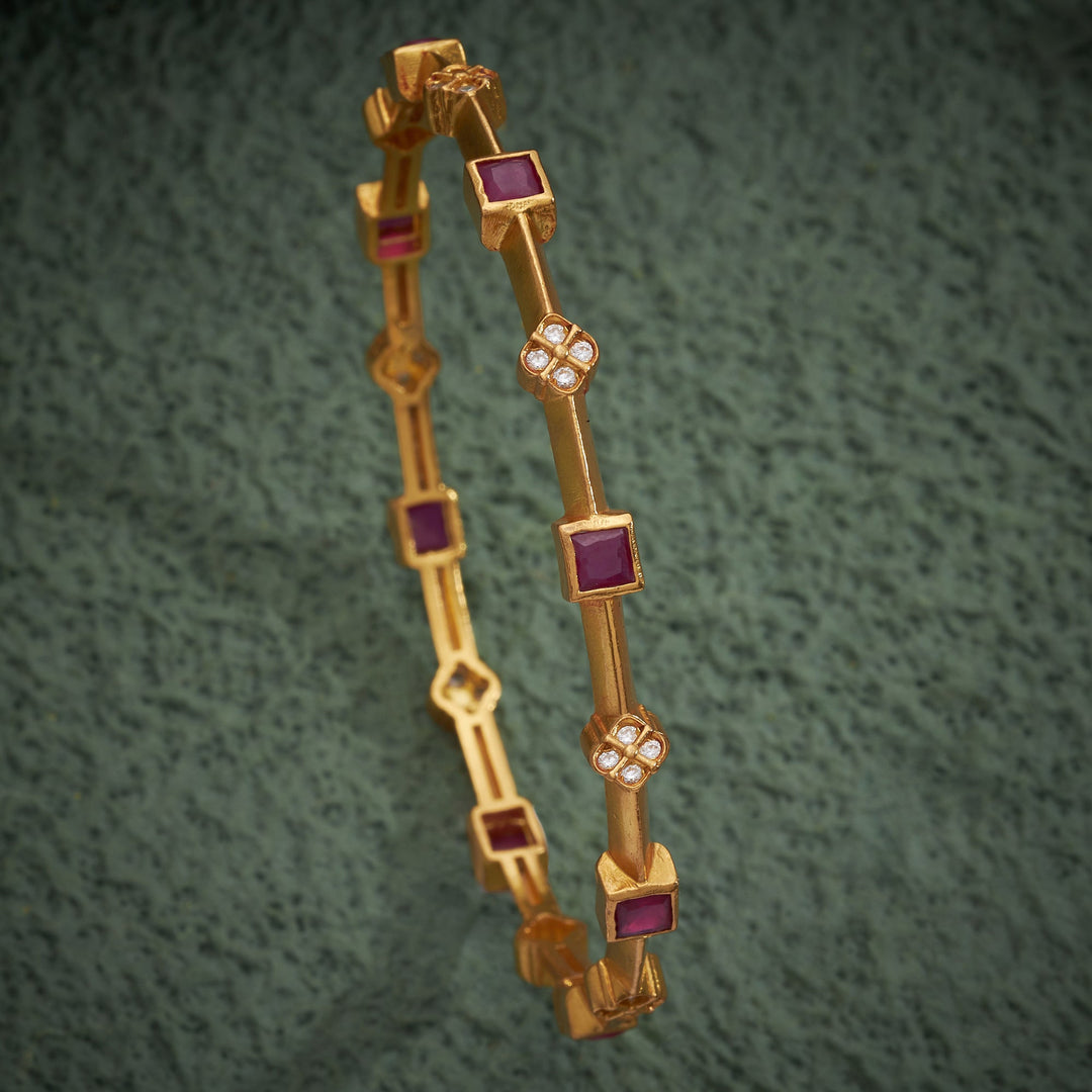 92.5 Silver, 24kt Gold Polish Square-Rosy Stone Bangles | SHOBITAM
