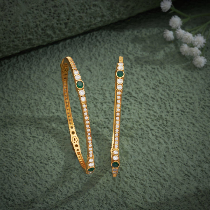 92.5 Silver, 24kt Gold Polish Oval-Rosy Stone Bangles | SHOBITAM