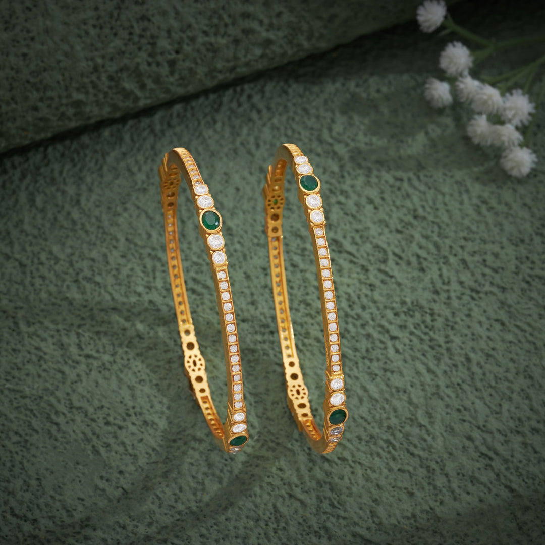 92.5 Silver, 24kt Gold Polish Oval-Rosy Stone Bangles | SHOBITAM