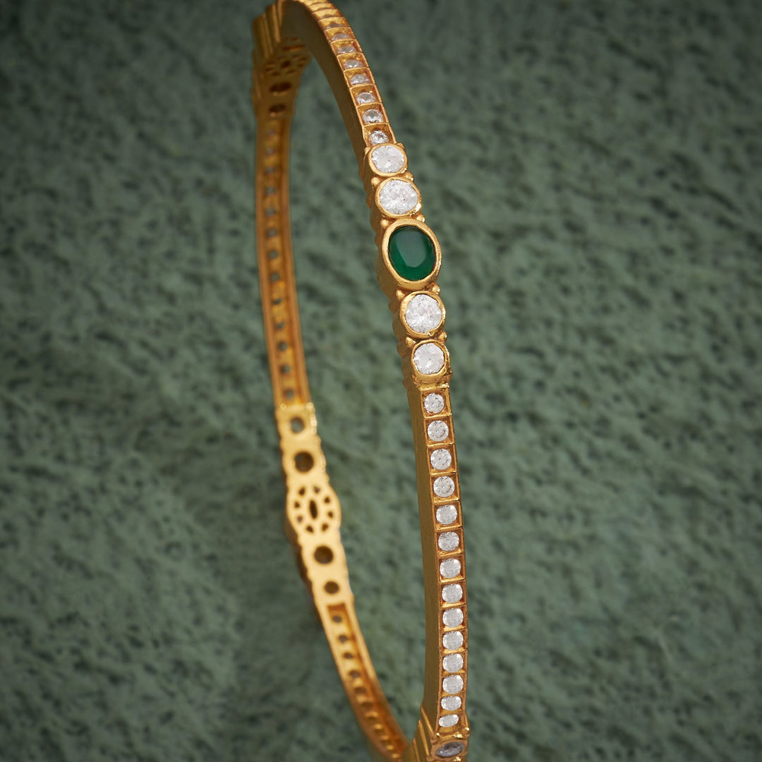 92.5 Silver, 24kt Gold Polish Oval-Rosy Stone Bangles | SHOBITAM