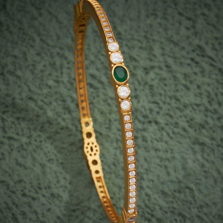 92.5 Silver, 24kt Gold Polish Oval-Rosy Stone Bangles | SHOBITAM