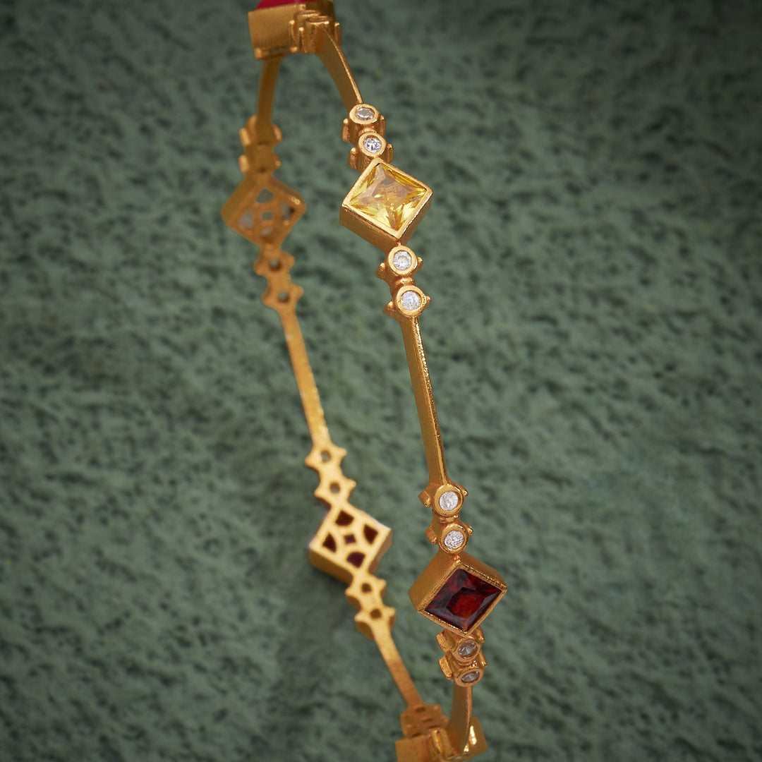 92.5 Silver, 24kt Gold Polish Myrani Stone Navaratna Bangles | SHOBITAM
