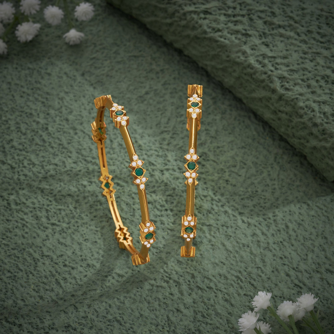 92.5 Silver, 24kt Gold Polish Hariyali Stone Bangles | SHOBITAM
